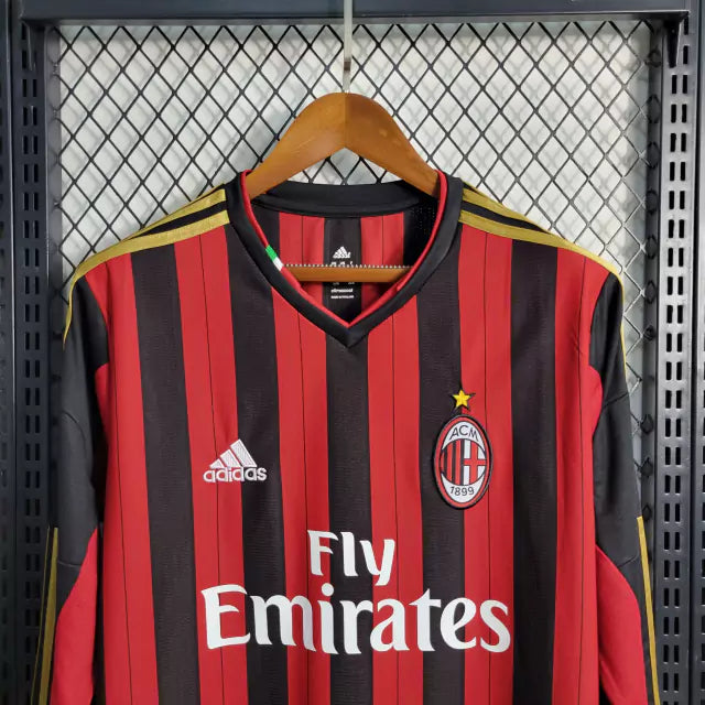 Camisa Milan Home 13/14 Retrô Manga Longa - Vermelha e Preta | Torcedor