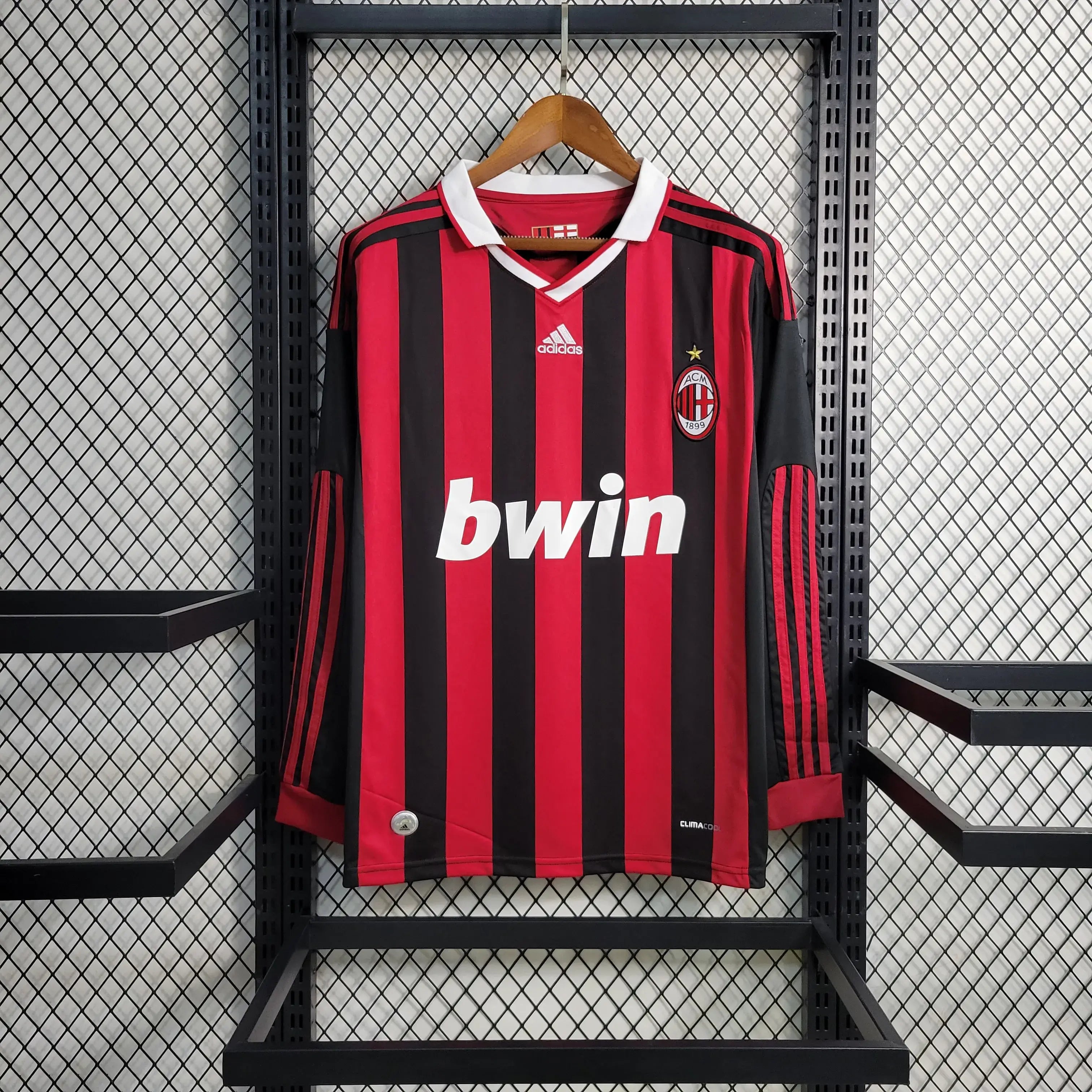 Camisa Milan Home 09/10 Retrô Manga Longa - Vermelha e Preta | Torcedor