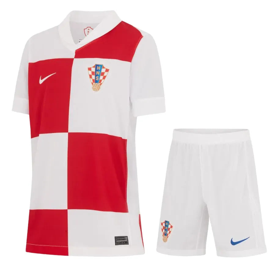 Conjunto Infantil Croácia I 2024 - Branco e Vermelho | Jogador