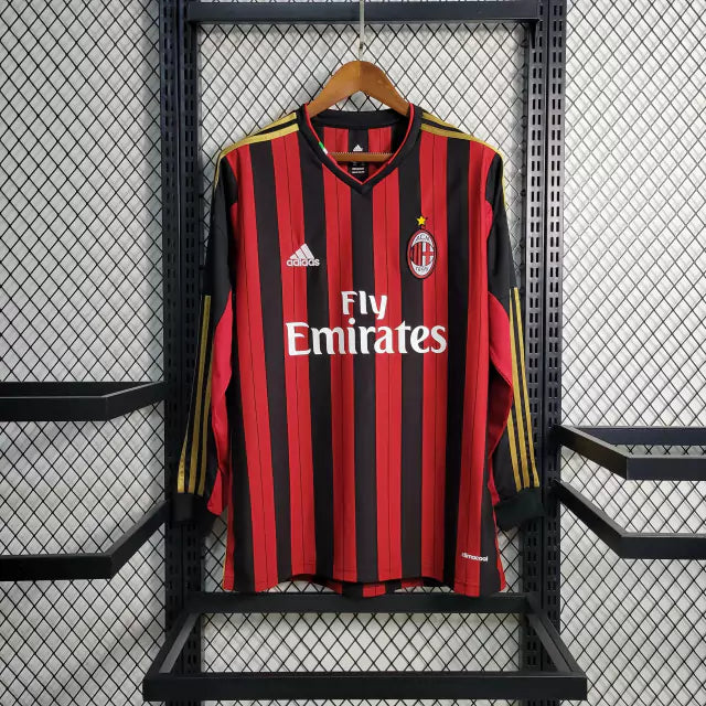 Camisa Milan Home 13/14 Retrô Manga Longa - Vermelha e Preta | Torcedor